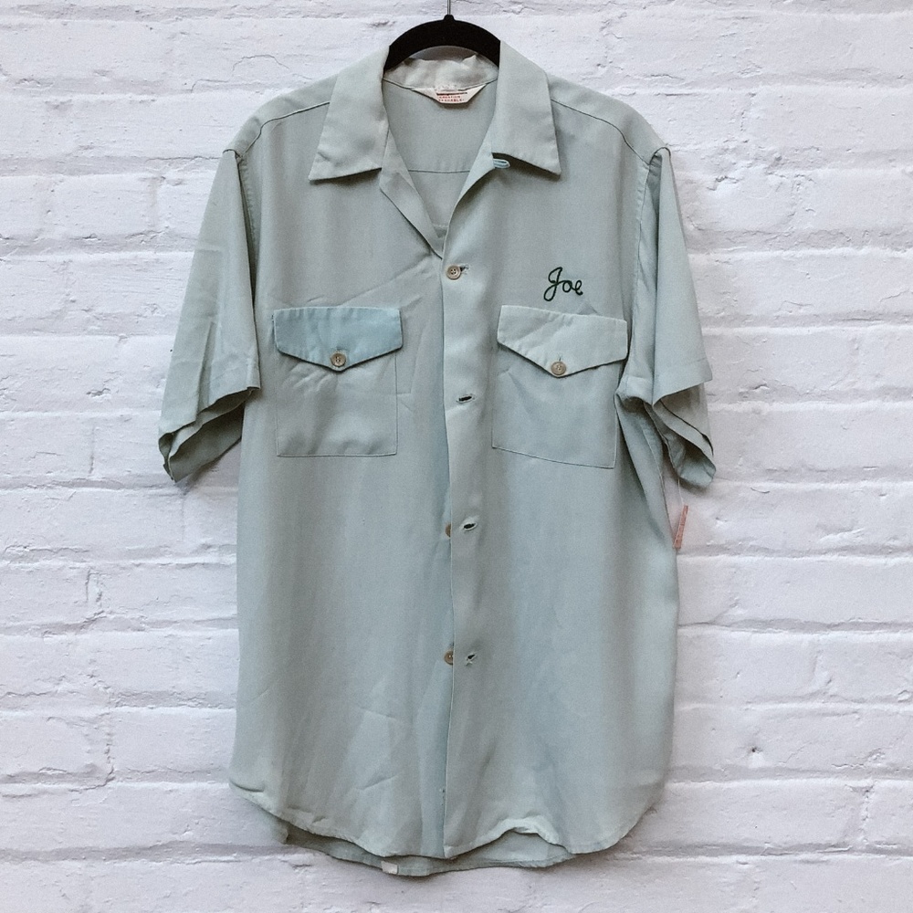 VINTAGE Light Green Work Shirt / Large